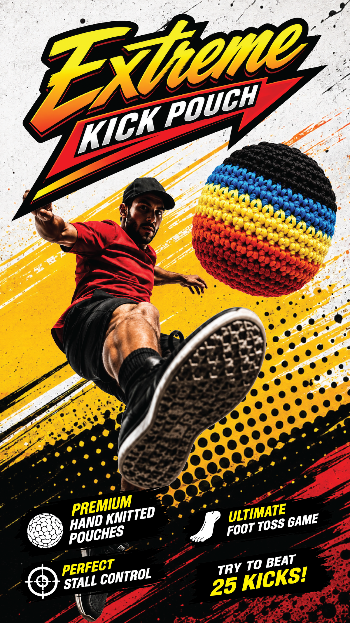 Extreme Retro Hand-Knitted Kick Pouch Footbag - 12/Display: Wholesale Price