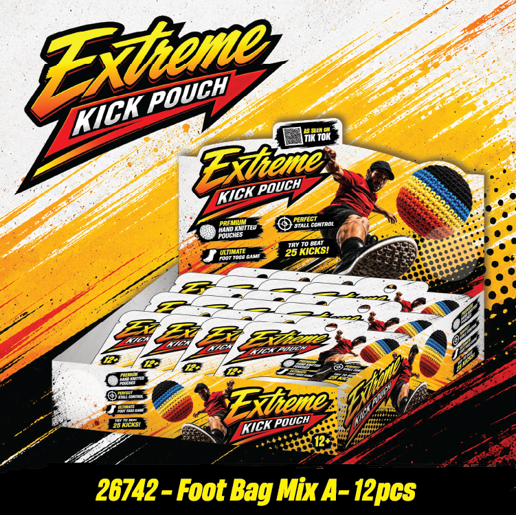 Extreme Retro Hand-Knitted Kick Pouch Footbag - 12/Display: Wholesale Price
