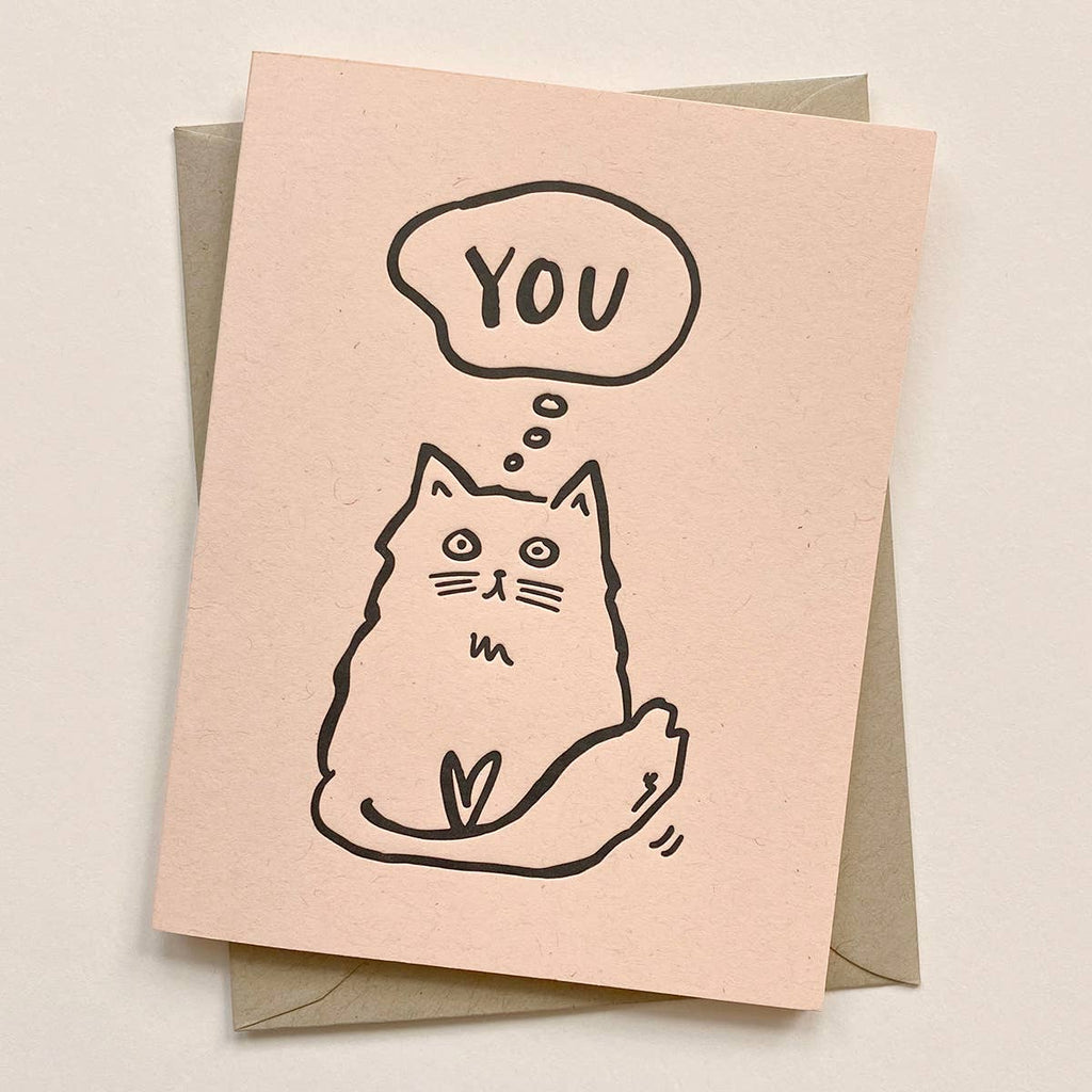 Thinking of You Cat Letterpress Card: 4.25" x 5.5" (A2)