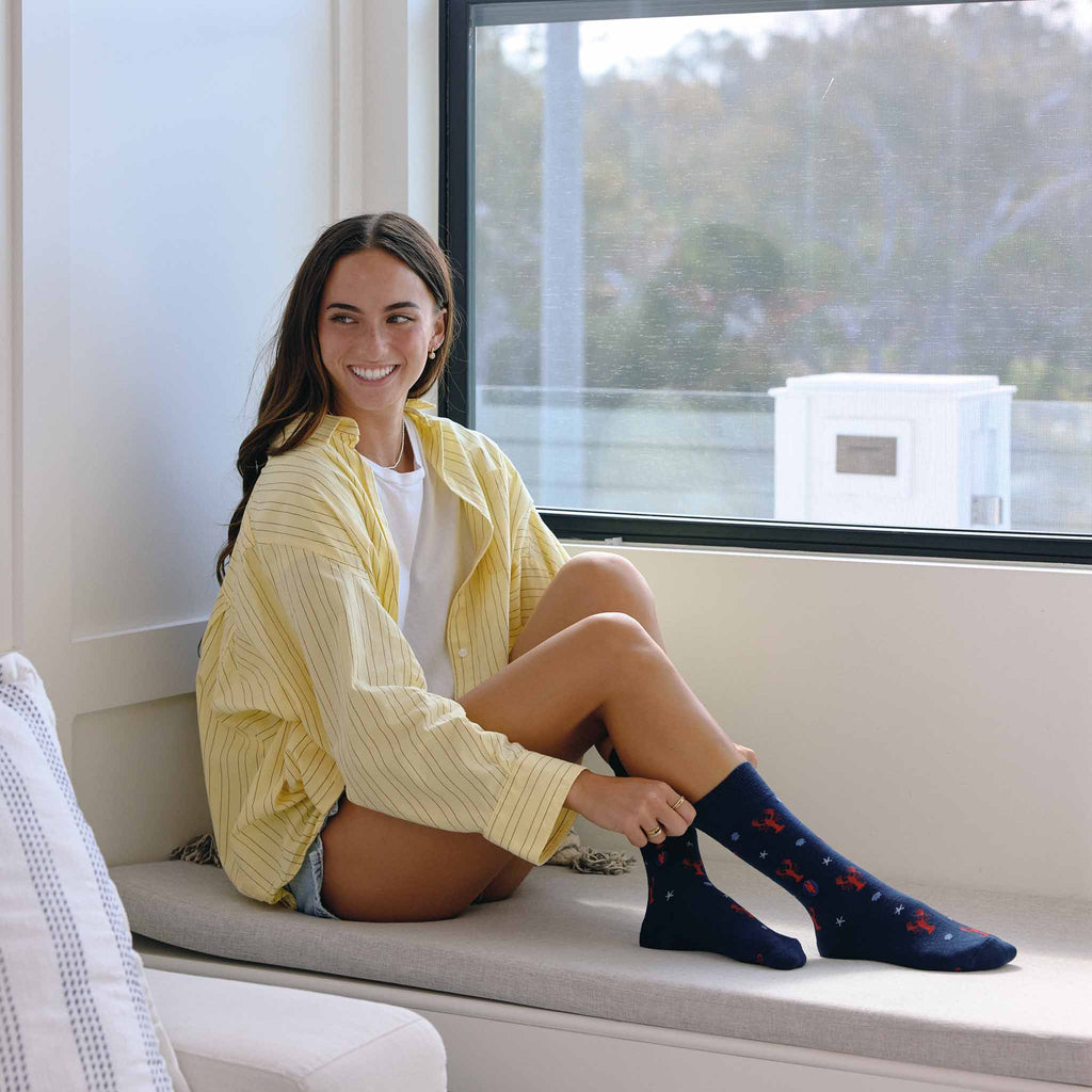 Socks that Protect Oceans | Navy Lobsters - Coastal Gifts: Medium