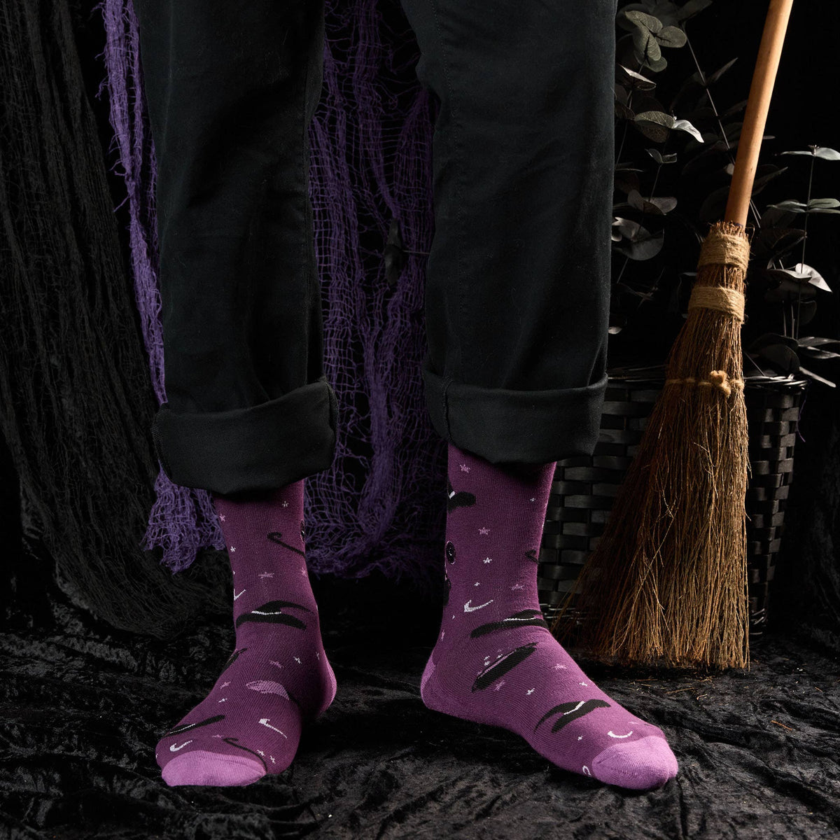 Socks that Support Mental Health | Purple Witch Hats: Medium