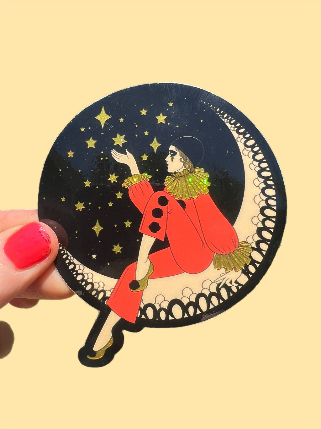 Pierrot Clown on the Moon  STICKER 3 Inch