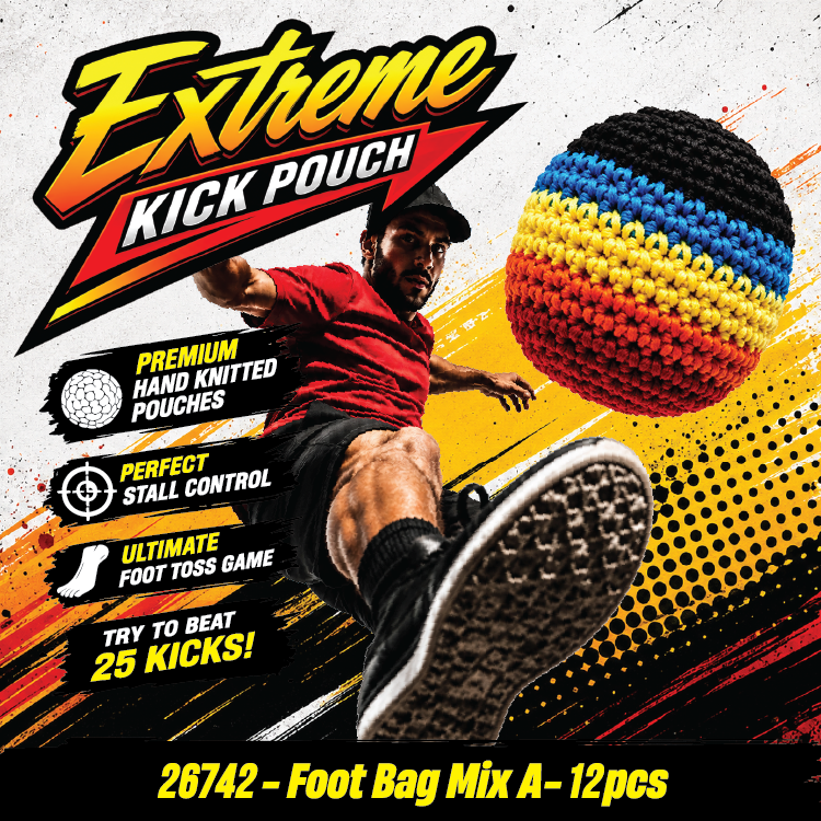 Extreme Retro Hand-Knitted Kick Pouch Footbag - 12/Display: Wholesale Price