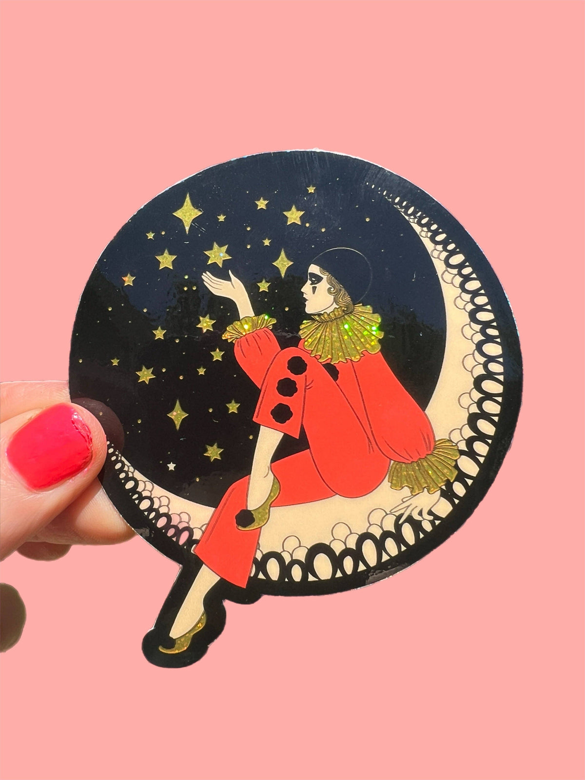 Pierrot Clown on the Moon  STICKER 3 Inch