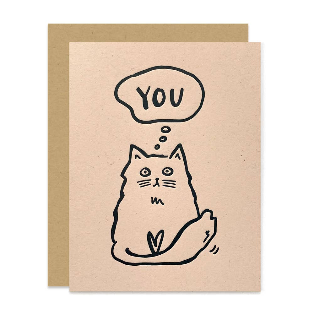 Thinking of You Cat Letterpress Card: 4.25" x 5.5" (A2)