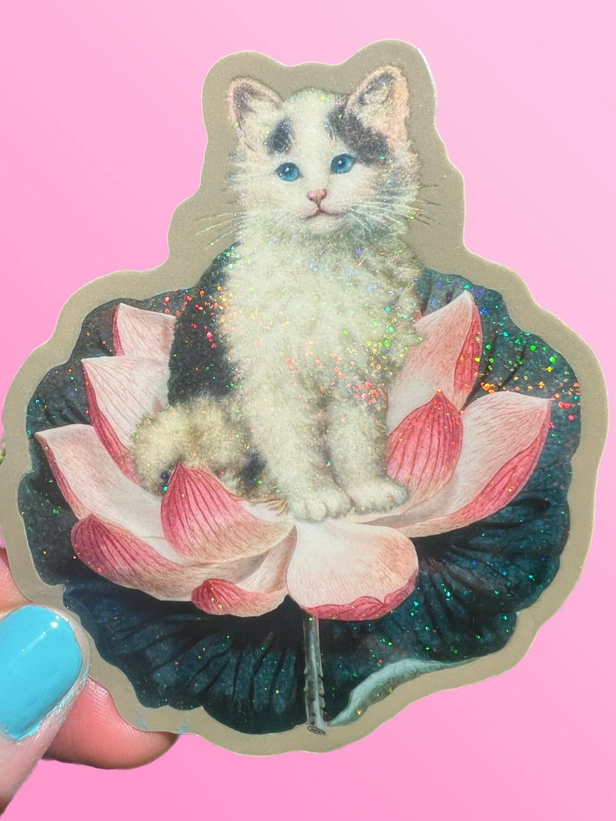Cat on Lotus STICKER 3 Inch