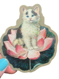 Cat on Lotus STICKER 3 Inch