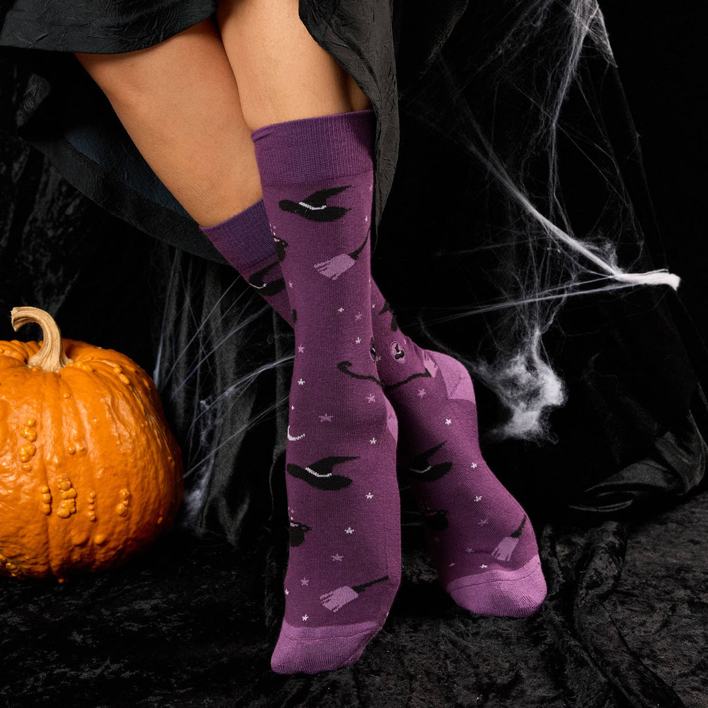 Socks that Support Mental Health | Purple Witch Hats: Medium