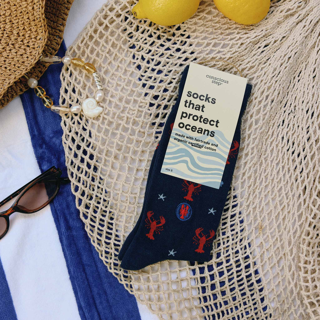 Socks that Protect Oceans | Navy Lobsters - Coastal Gifts: Medium