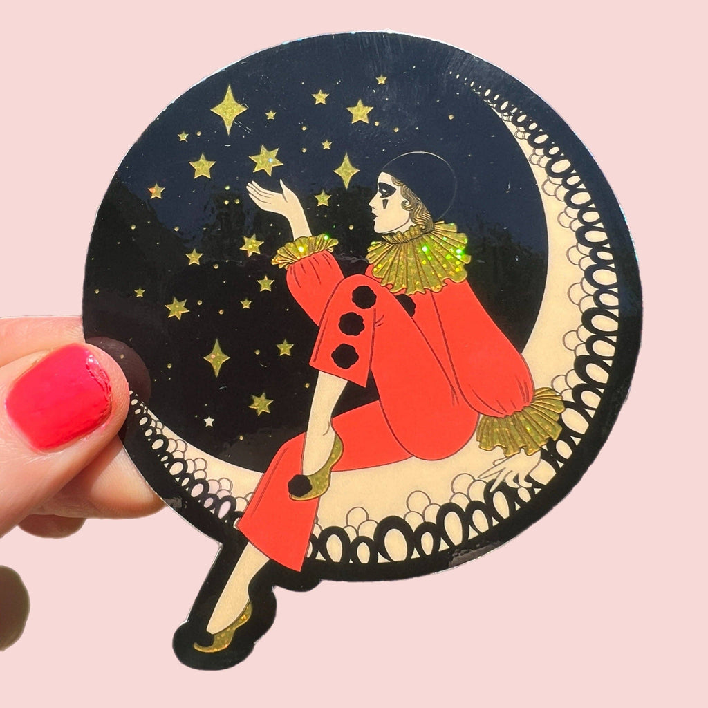 Pierrot Clown on the Moon  STICKER 3 Inch