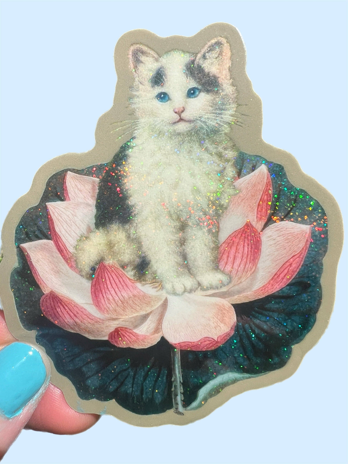 Cat on Lotus STICKER 3 Inch