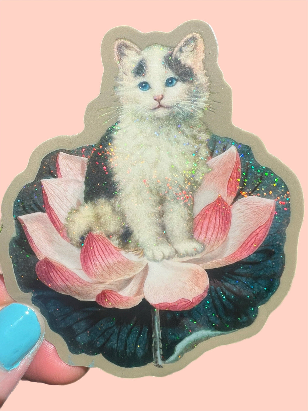 Cat on Lotus STICKER 3 Inch